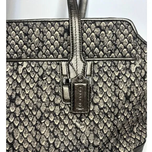 COACH Authentic Tote Carryall Shoulder Bag Purse Snake Print Leather Trim Black - Picture 5 of 11